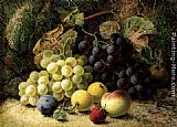 Apples Canvas Paintings - Grapes, Apples, A Plum, A Peach And A Strawberry, On A Mossy Bank